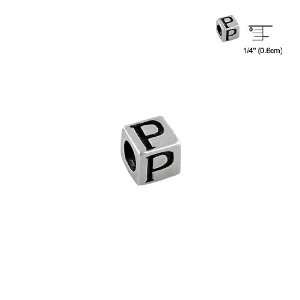  Sterling Silver P Square Bead: Jewelry