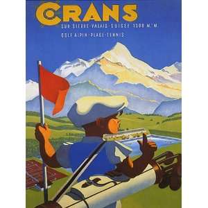  CRANS GOLF CLUB SWITZERLAND SMALL VINTAGE POSTER CANVAS 