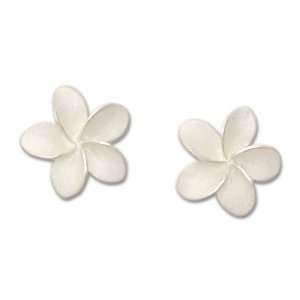  Sterling Silver Frosted Plumeria Posted Earrings: Jewelry