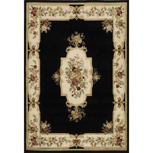  Woven Carpet Area Rug Aubusson Medallion BLACK 5x7