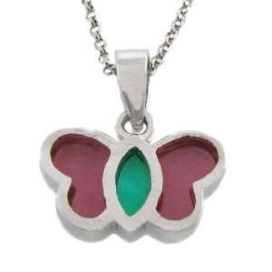  Sterling Silver Red and Green Butterfly Pendant: Jewelry