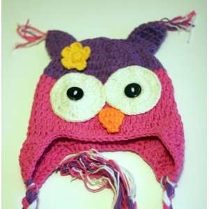   baby owl hat in pink and purple size small fits 1 3 year old toddler