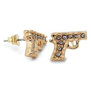  Gold Plated Gun Stud Iced Out Earrings Jewelry
