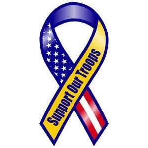   Blue and Yellow Support Our Troops Ribbon Magnet: Automotive
