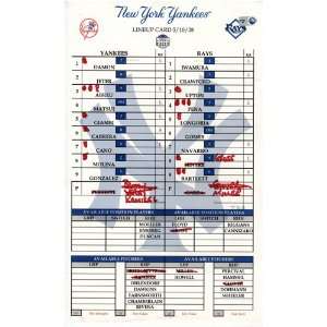  Yankees at Rays 5 12 2008 Game Used Lineup Card (MLB Auth 