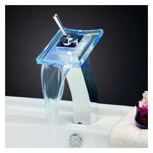  Color Changing LED Waterfall Bathroom Sink Faucet (Tall 