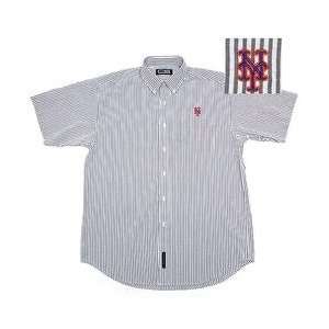 New York Mets Seersucker Button Down Shirt by Vesi   Charcoal/White 
