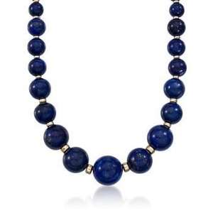  Blue Lapis Bead Necklace With 14kt Yellow Gold: Jewelry