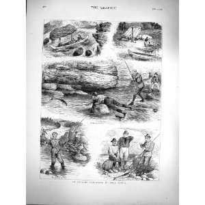  1877 Angling Fishing Nova Scotia River Boats Rods Print 
