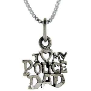 925 Sterling Silver Love My Police Dad Talking Pendant (w/ 18 Silver 