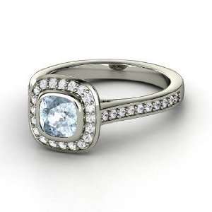  Annabelle Ring, Cushion Aquamarine 14K White Gold Ring 