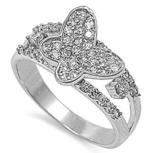  Sterling Silver with Cubic Zirconia Butterfly Ring, Size 5 