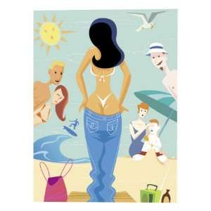  A Woman Exposing Her Thong Bikini on a Beach Giclee Poster 