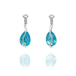   : Rodney Holman Teardrop Crystal Bar Clip On Earrings   Blue: Jewelry
