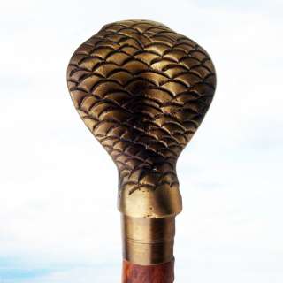 Cobra Snake Head Walking Stick Vintage Solid Brass Cane  