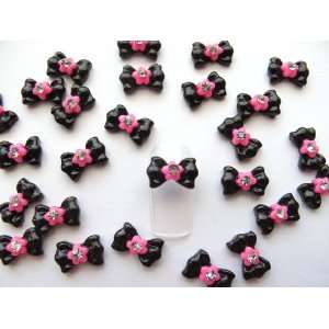  Nail Art 3d 40 Pieces Black Bow Flower/Rhinestone for 