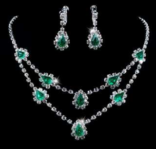 Green Teardrops 2Layers Acrylic Czech Rhinestone Crystal Necklace 