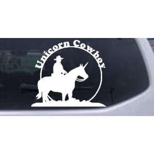 White 6in X 6.8in    Unicorn Cowboy Funny Car Window Wall Laptop Decal 