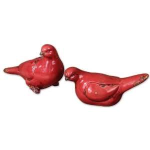  Uttermost 10 Inch Amon Birds Set/2 Distressed, Faded Red 