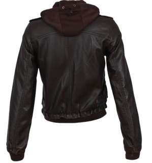 2012 Brand New Womens Hooded Bomber Leather Jacket Brown  