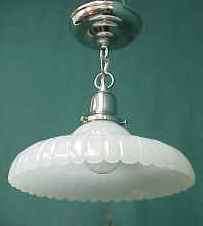 CHROME PENDANT CHANDELIER ~ 100 YEAR OLD CLAM BROTH SHADE  
