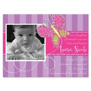  Purple Polka Dotted Butterfly Announcement Birth 