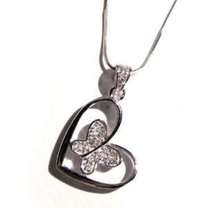  Shiny Butterfly Heart Silver Pendant with Cubic Zirconian 
