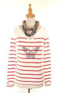 AUTH French Zadig & Voltaire Crystal Butterfly Striped Sweater Blouse 