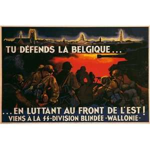   Two WW2 WWII Military Propaganda Poster Print Tu Defends la Belgique