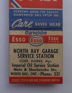   Esso Gas Atlas Tires Garage Service Station Barber North Bay ON  
