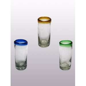  Blue, Green and Amber Rim Tequila shot glasses (set of 6 