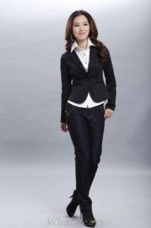 Womens Slim Fit Single Breasted Suit Jacket Black Z03  