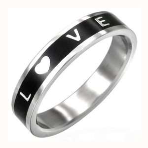   Black CarbonFiber Stainless Steel Love Friendship Band Ring: Jewelry