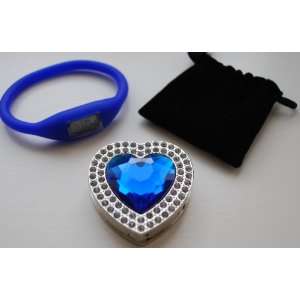 Blue Heart Purse Hook + Silicone Watch and Velvet Bag Foldup Hand Bag 