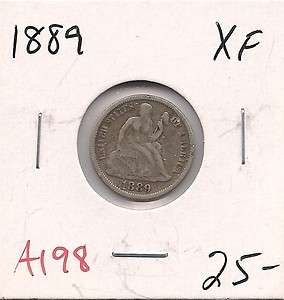 1889 Seated Liberty Dime Extra Fine A198  