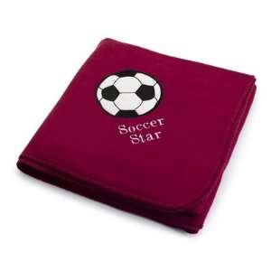  Personalized Soccerball Design On Burgundy Fleece Blanket 
