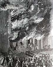 An illustration of a building fire on Lexington Avenue during the 