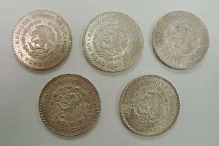   SILVER COINS 1962, (2)1963, 1964 AND 1966 MORELOS, CONDITION UNC