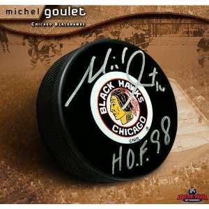  Michel Goulet Signed Puck   Autographed NHL Pucks: Sports 