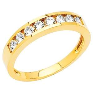 14K Yellow Gold Round cut Channel Set CZ Cubic Zirconia Ladies Wedding 