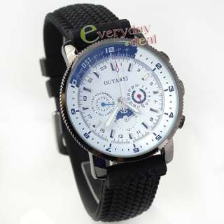Men Auto Mechanical Watch Moonphase White Date Week 5 Hand Black Band 