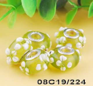 50p 12Colors Flower Outside Murano Glass Spacer Beads Fits Charms 