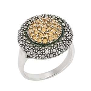 Sterling Silver Marcasite and Round Pave Champagne Crystal Ring, Size 