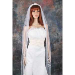  1T White Cathedral Beaded Motif Wedding Bridal Veil 
