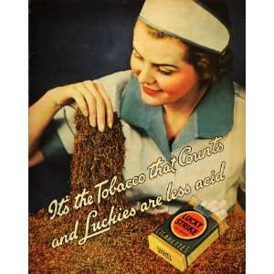  1936 Ad Lucky Strike Cigarettes Tobacco Less Acid Women 