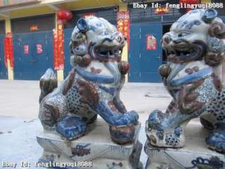 Chinese Folk Blue and white porcelain talisman Evil Door Fu Foo Dog 