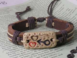 SALE boy love ceramic brown Leather hemp bracelet chain  