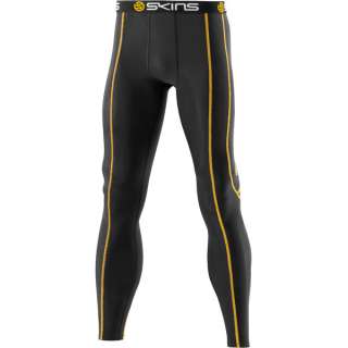 Mens Skins Compression Sport Long Tights Pants Tights Black Yellow 