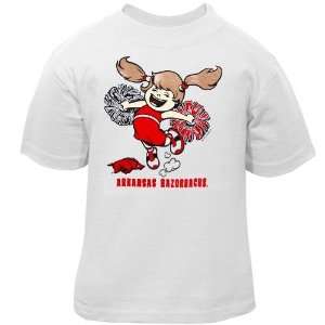 Arkansas Razorbacks Infant Girls White Little Cheerleader T shirt (6 