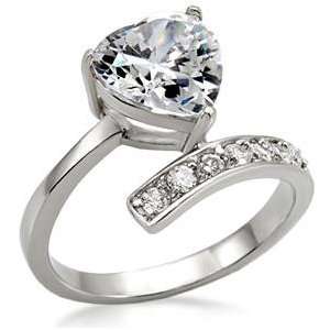  2 Ct Womens Stainless Steel Classic Engagement Ring with Clear 